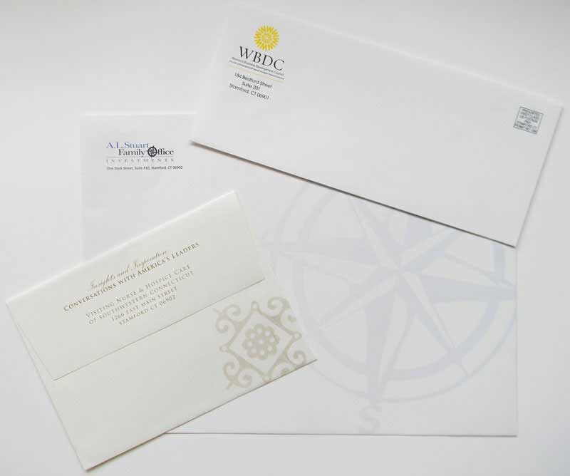 different size envelopes printed by Rapid Press in Stamford